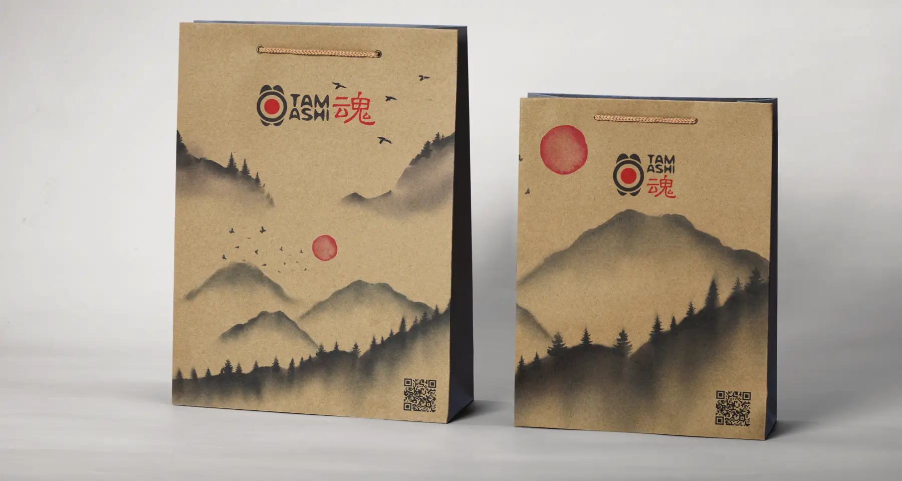 Tamashi kraft bags with ink mountains